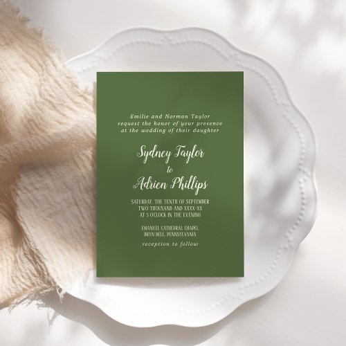 Simple MinimalistDark Sage Formal Wedding Invitation