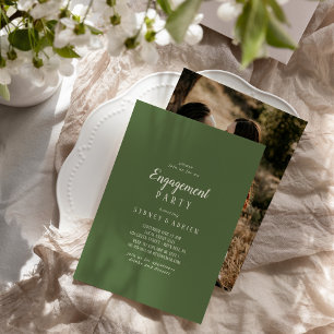 Simple Minimalist Dark Sage Photo Engagement Party Invitation
