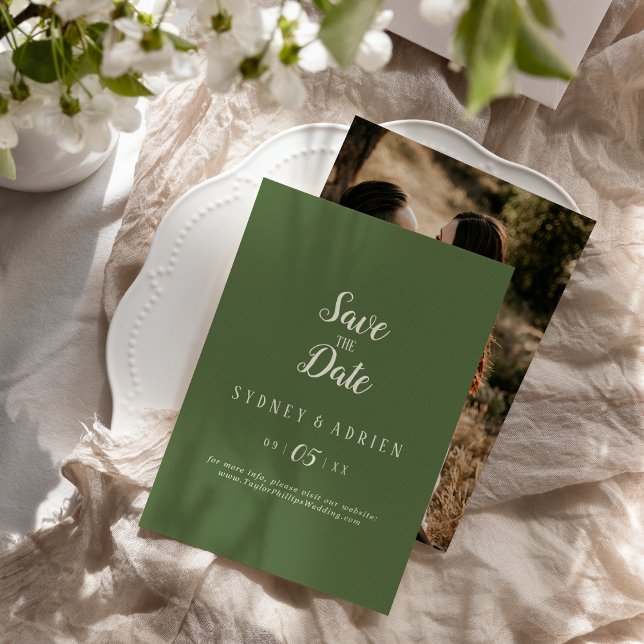 Simple Minimalist|Dark Sage Photo Save The Date (Creator Uploaded)