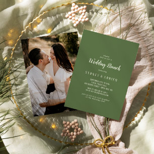 Simple Minimalist Dark Sage Photo Wedding Brunch Invitation