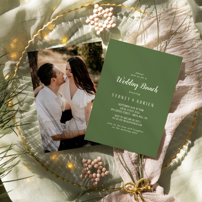 Simple Minimalist|Dark Sage Photo Wedding Brunch Invitation (Creator Uploaded)