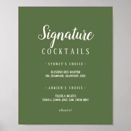 Simple MinimalistDark Sage Signature Cocktails Poster