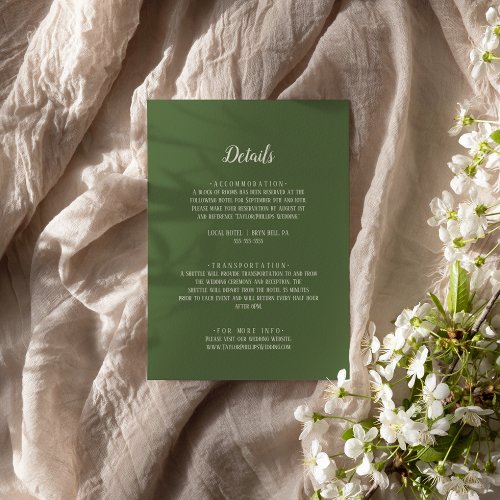Simple MinimalistDark Sage Wedding Details  Enclosure Card