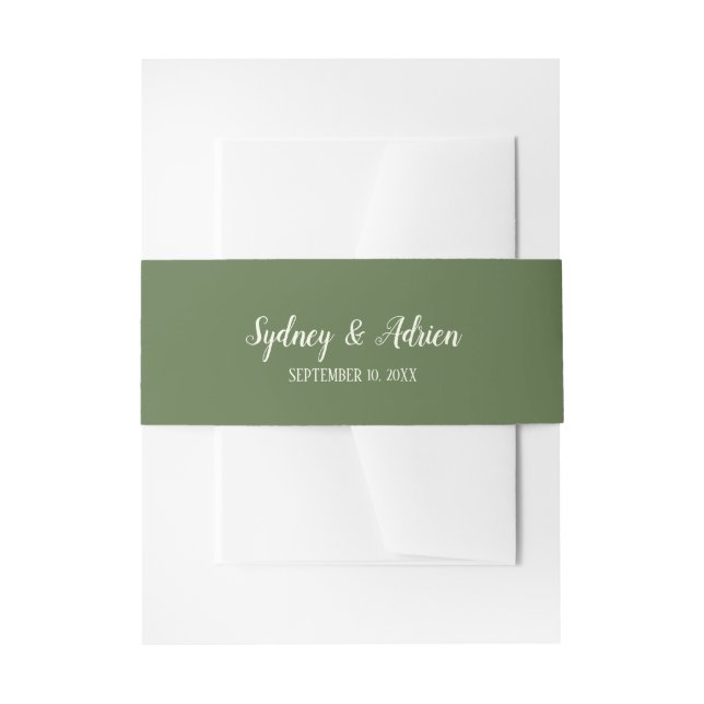 Simple Minimalist|Dark Sage Wedding Invitation Belly Band (Front Example)