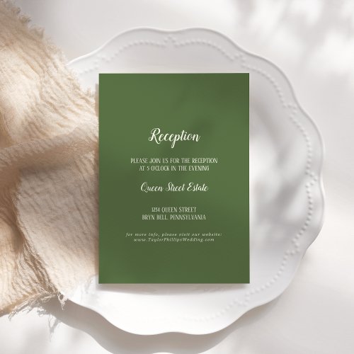 Simple MinimalistDark Sage Wedding Reception Enclosure Card