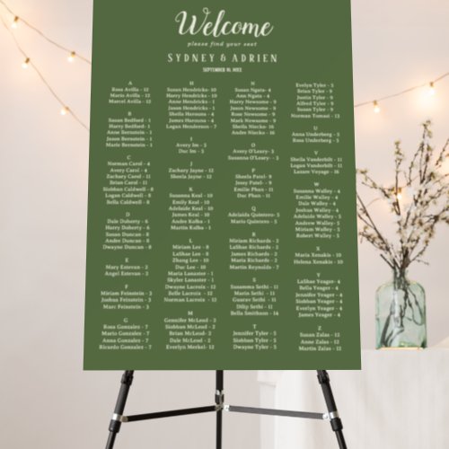 Simple MinimalistDark Sage Wedding Seating Chart  Foam Board