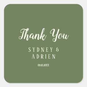 Simple Minimalist Dark Sage Wedding Thankyou Favor Square Sticker