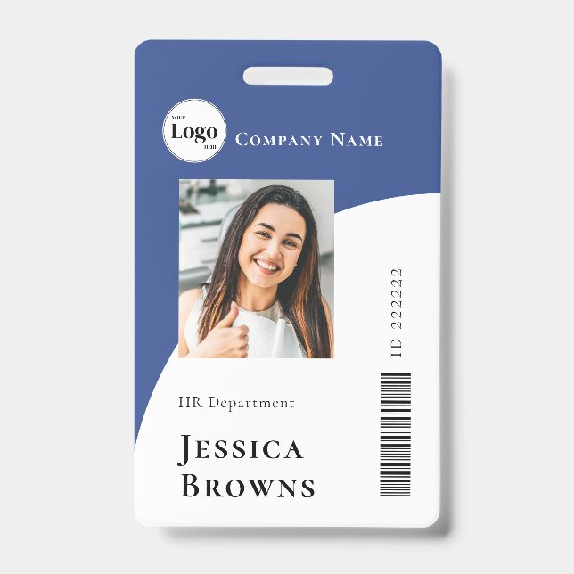 Simple Minimalist Deep Blue Business Logo Staff Badge (Front)