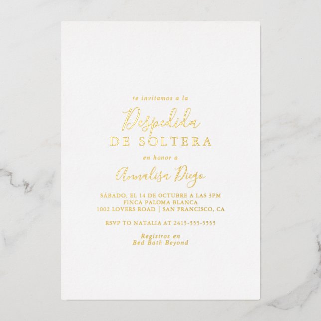 Simple Minimalist Despedida de Soltera Gold   Foil Invitation (Front)