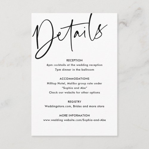 Simple Minimalist Details Wedding Enclosure Card