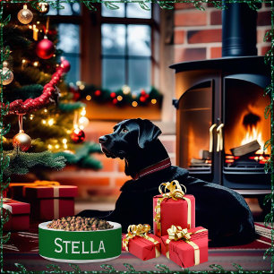 Simple Minimalist Dog Name Green Bowl