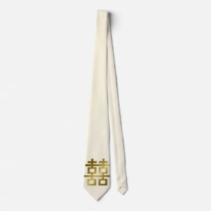 Simple Minimalist Double Happiness Chinese Wedding Neck Tie