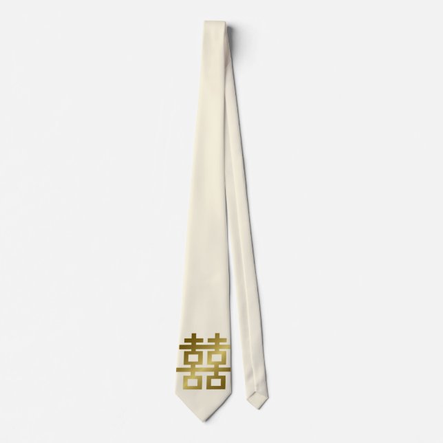Simple Minimalist Double Happiness Chinese Wedding Neck Tie (Front)