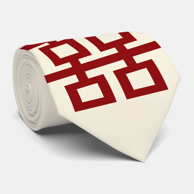Simple Minimalist Double Happiness Chinese Wedding Tie (Rolled)