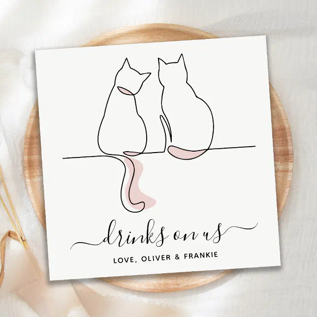 Simple Minimalist Drinks On Us Custom Cat Wedding Napkins Zazzle