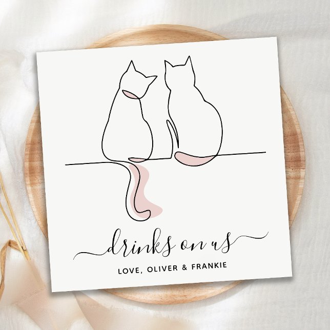 Simple Minimalist Drinks On Us Custom Cat Wedding  Napkins (Creator Uploaded)