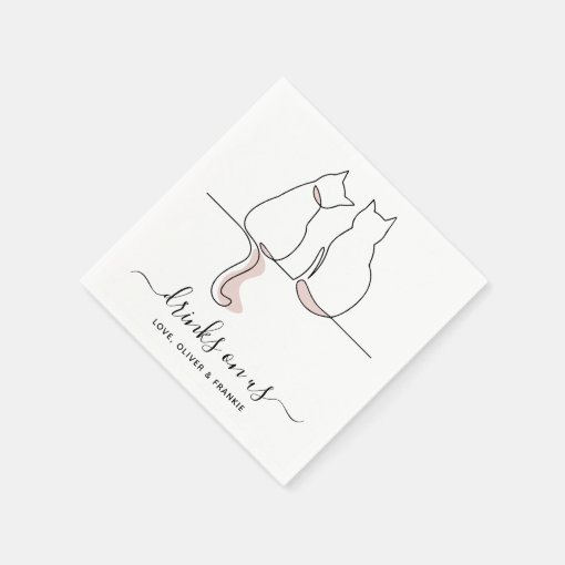 Simple Minimalist Drinks On Us Custom Cat Wedding Napkins Zazzle
