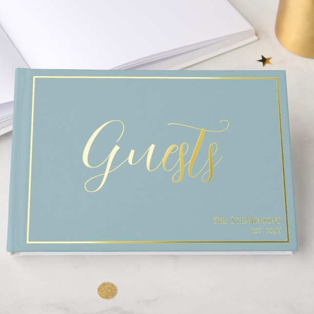 Simple Minimalist Dusty Blue Formal Gold Foil Guest Book (Creator Uploaded)