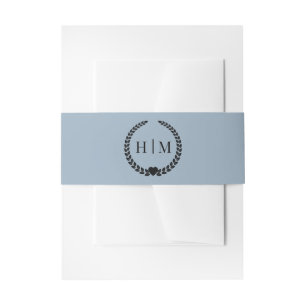 Simple Minimalist Dusty Blue Monogram  Invitation Belly Band