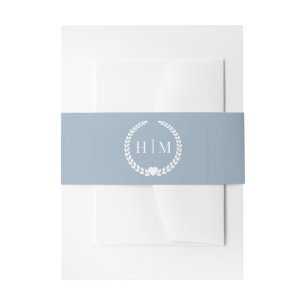 Simple Minimalist Dusty Blue Monogram  Invitation Belly Band