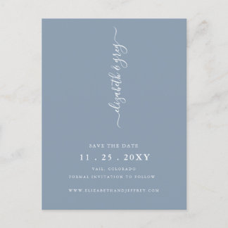 Simple Minimalist Dusty Blue Save The Date Announcement Postcard