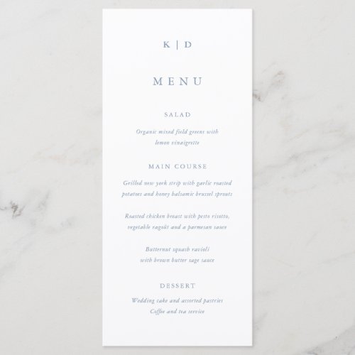 Simple Minimalist Dusty Blue Tall Wedding Menu