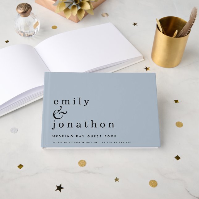 Simple Minimalist Dusty Blue Wedding Guest Book (Front Open)