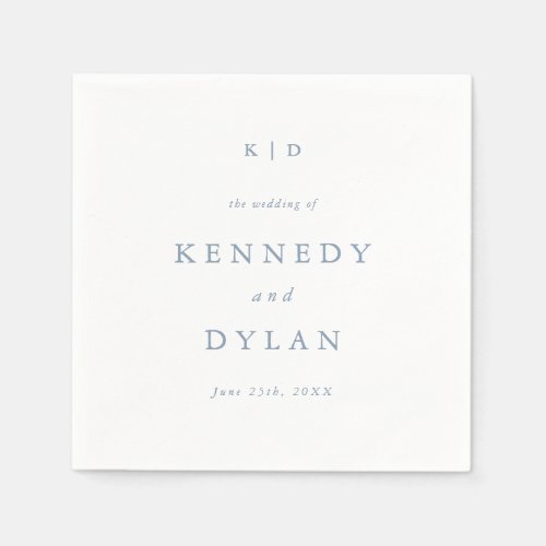 Simple Minimalist Dusty Blue Wedding Monogram Napkins