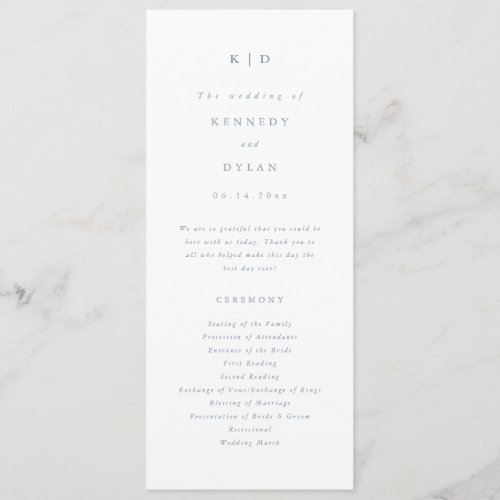 Simple Minimalist Dusty Blue Wedding Program