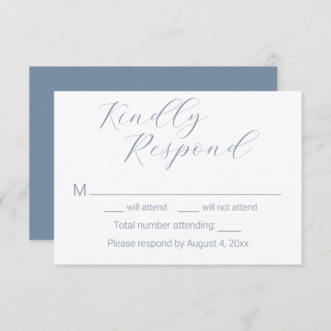 Simple Minimalist Dusty Blue Wedding RSVP Cards (Front/Back)