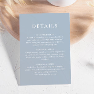 Simple Minimalist Dusty Blue White Wedding Details Enclosure Card