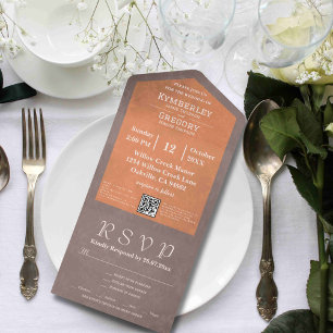 Simple Minimalist Dusty Brown Orange QR Code All In One Invitation