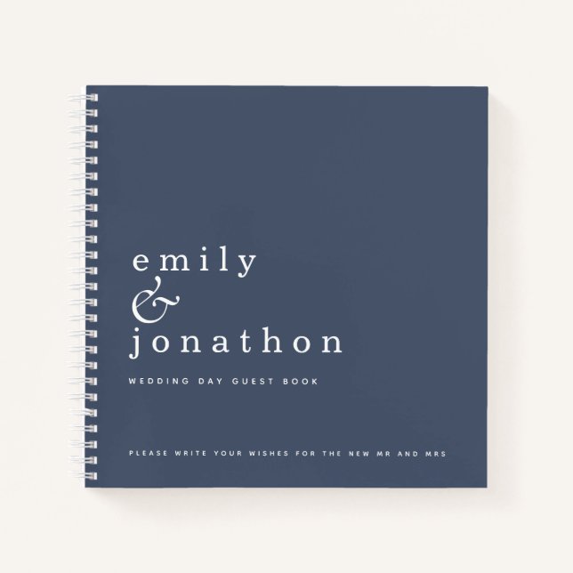 Simple Minimalist Dusty Navy Wedding Guest Book (Front)