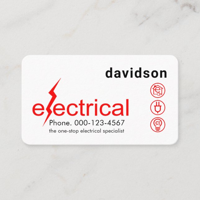 Simple Minimalist Electrical Lightning Bolt Business Card (Front)