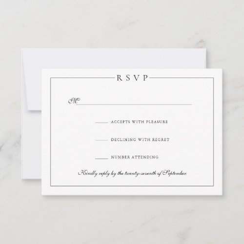 Simple Minimalist Elegant Black and White Wedding RSVP Card