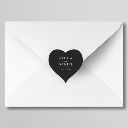 Simple minimalist elegant black wedding favor heart sticker