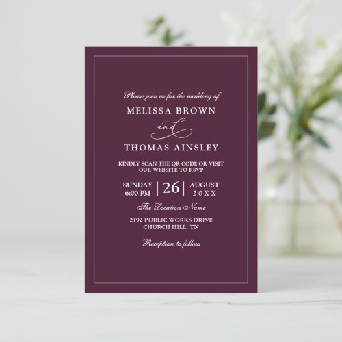 Simple Minimalist Elegant Budget Qr Code Wedding Invitation