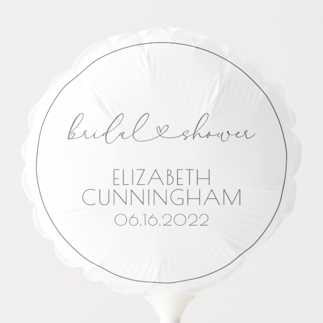 Simple Minimalist Elegant Chic Heart Bridal Shower Balloon (Front)