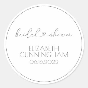 Simple Minimalist Elegant Chic Heart Bridal Shower Classic Round Sticker
