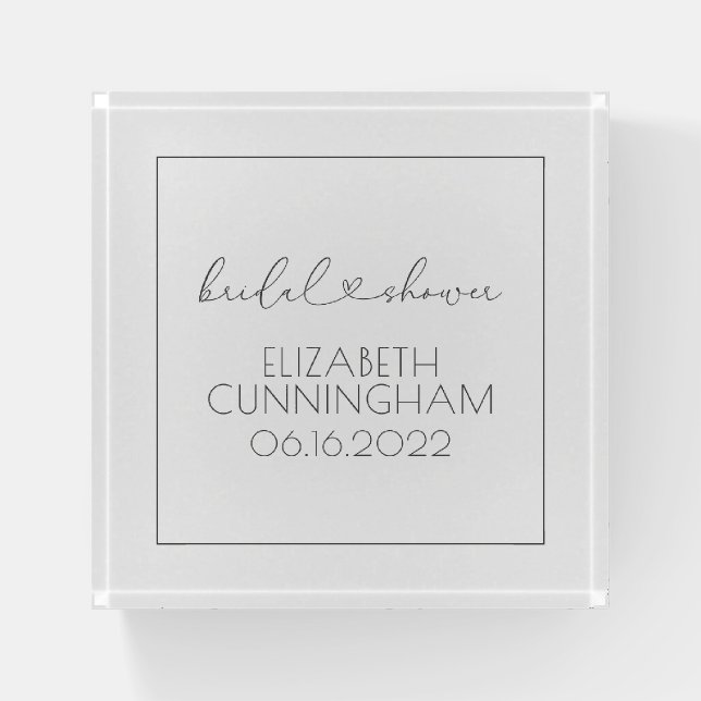 Simple Minimalist Elegant Chic Heart Bridal Shower Paperweight (Front)