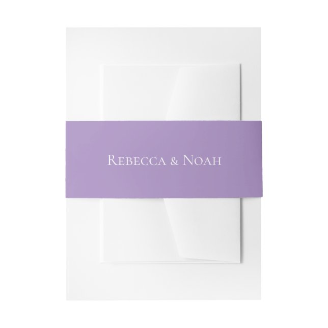 Simple Minimalist Elegant Lavender Text Wedding Invitation Belly Band (Front Example)