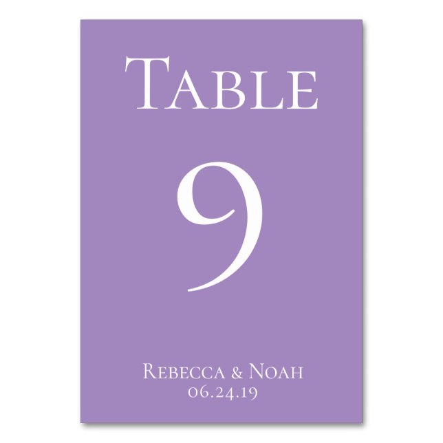 Simple Minimalist Elegant Lavender Text Wedding Table Number (Front)