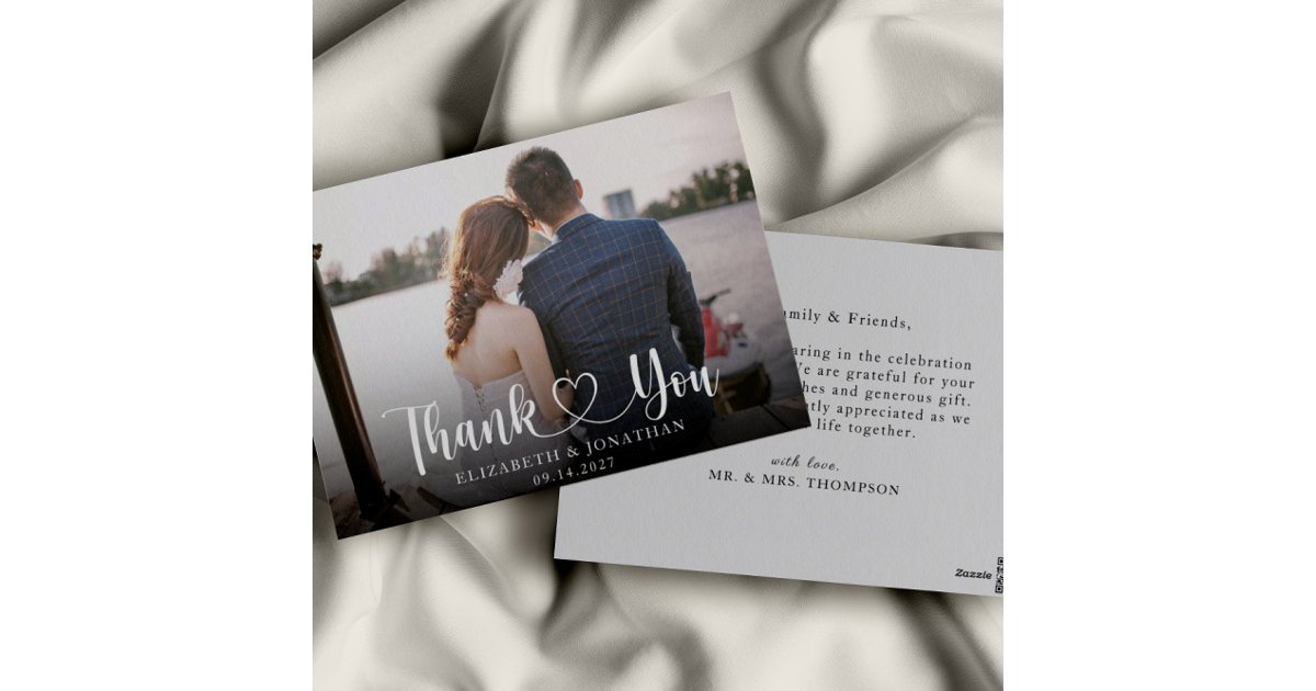 Simple Minimalist Elegant Photo Wedding Thank You Postcard | Zazzle