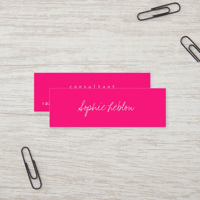 Simple Minimalist Elegant Pink Consultant Mini Business Card (Front/Back In Situ)