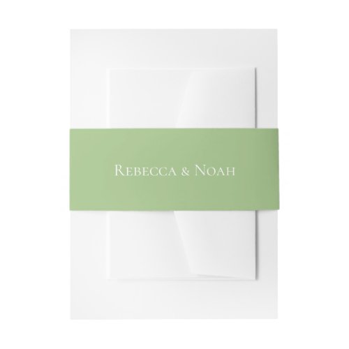 Simple Minimalist Elegant Sage Text Wedding Invitation Belly Band