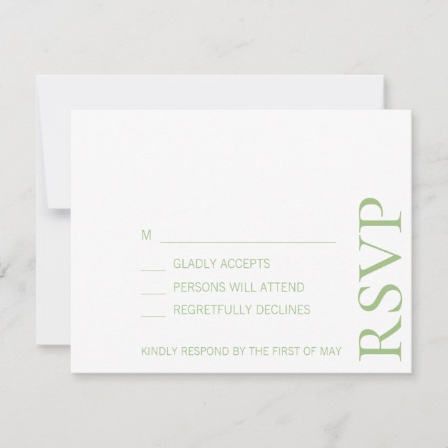 Simple Minimalist Elegant Sage Text Wedding RSVP Card (Front)