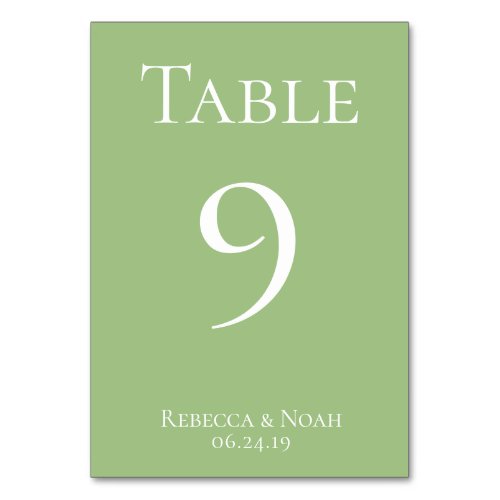 Simple Minimalist Elegant Sage Text Wedding Table Number
