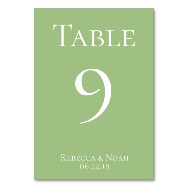 Simple Minimalist Elegant Sage Text Wedding Table Number (Front)
