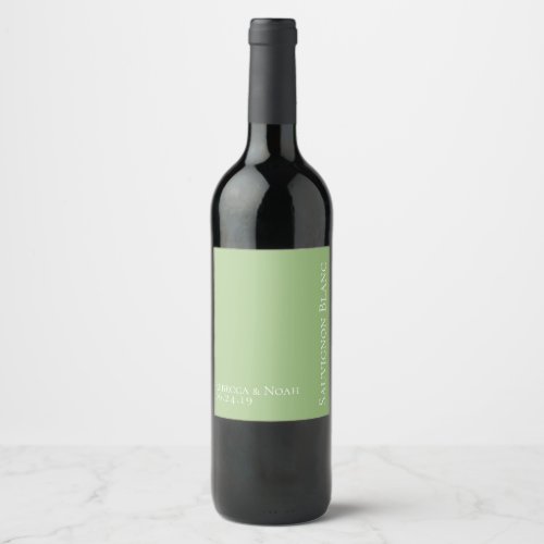 Simple Minimalist Elegant Sage Text Wedding Wine Label