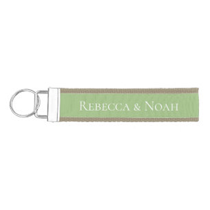 Simple Minimalist Elegant Sage Text Wedding Wrist Keychain